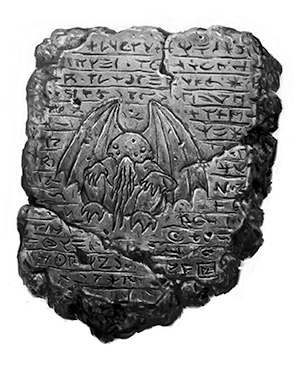 Ancient stone tablet with Cthulhu in it